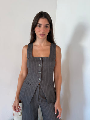 Grey Stripe Top & Pant Set