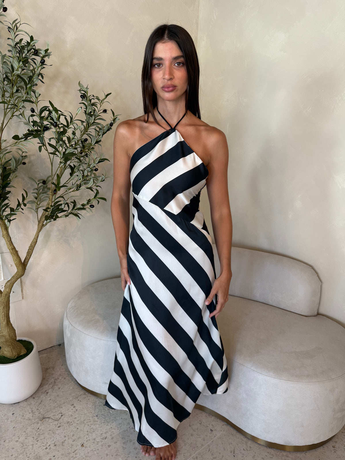 Striped Halter Midi Dress