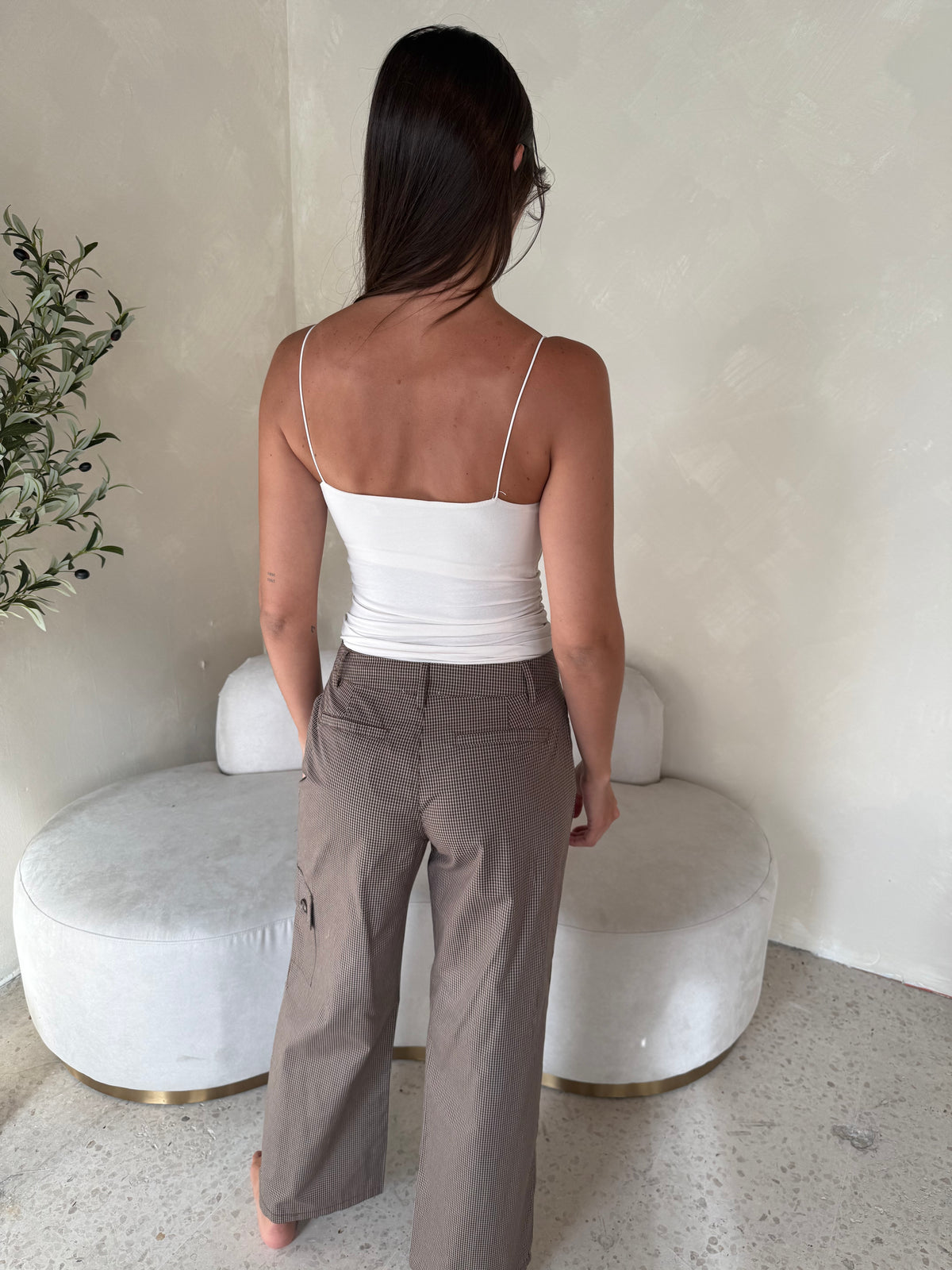 Brown Plaid Cargo Pants