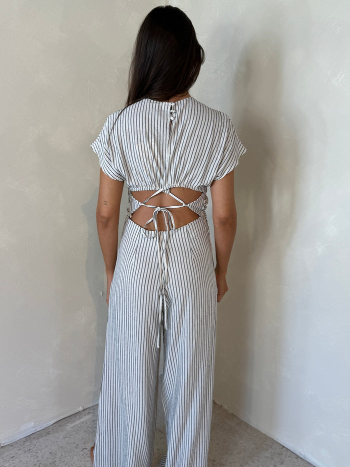 Pinstripe Tie Back Jumpsuit