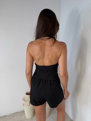 Black Halter Vest Top & Short Set
