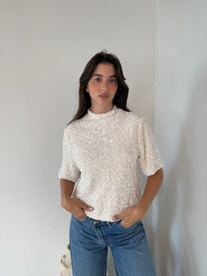 Ivory Sequin SS Top