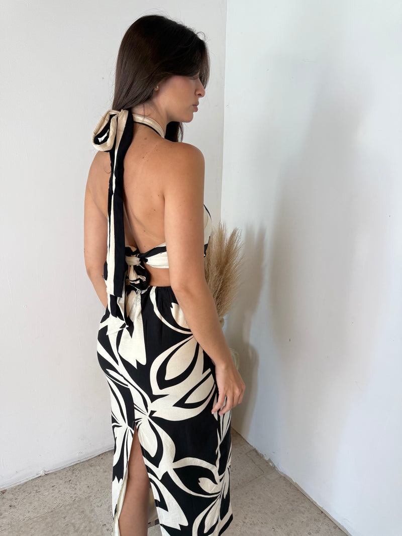 Print Halter Midi Dress