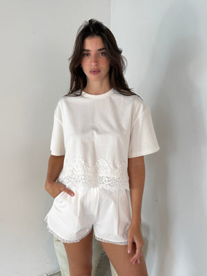 Twill Lace Hem Shorts