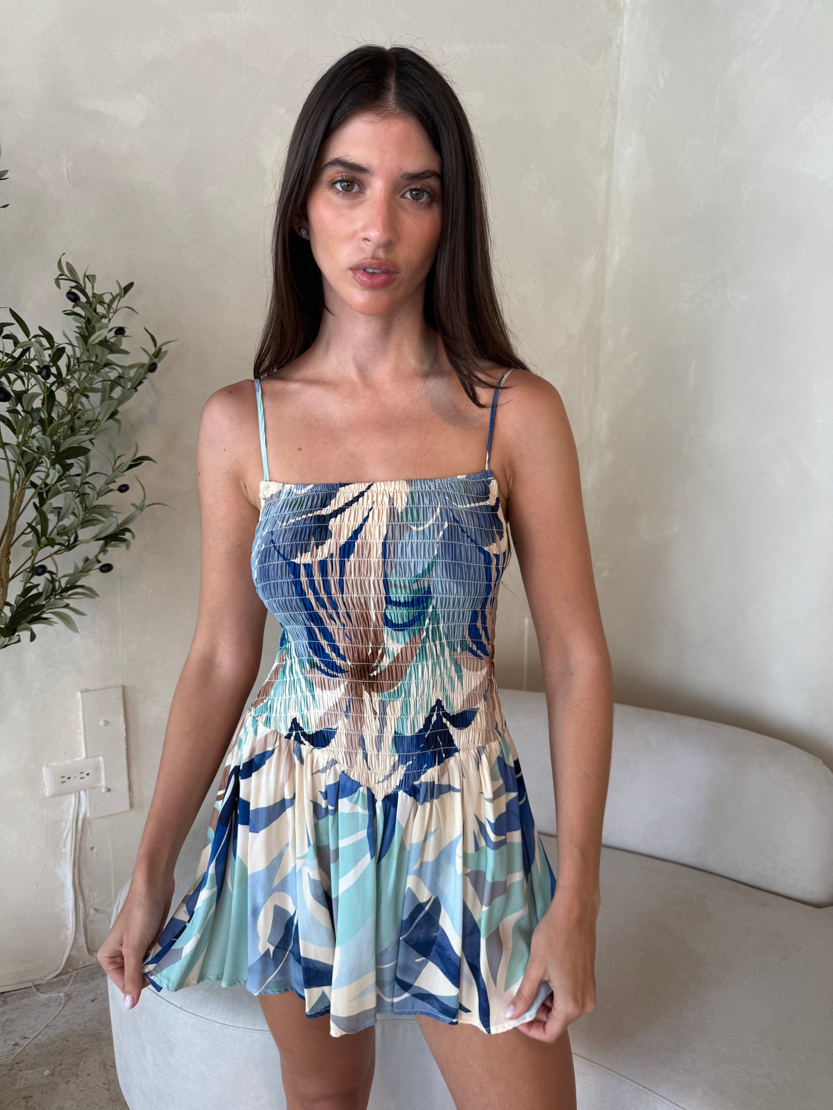 Blue Printed Mini Dress