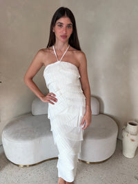 Cream Pleated Midi Dress