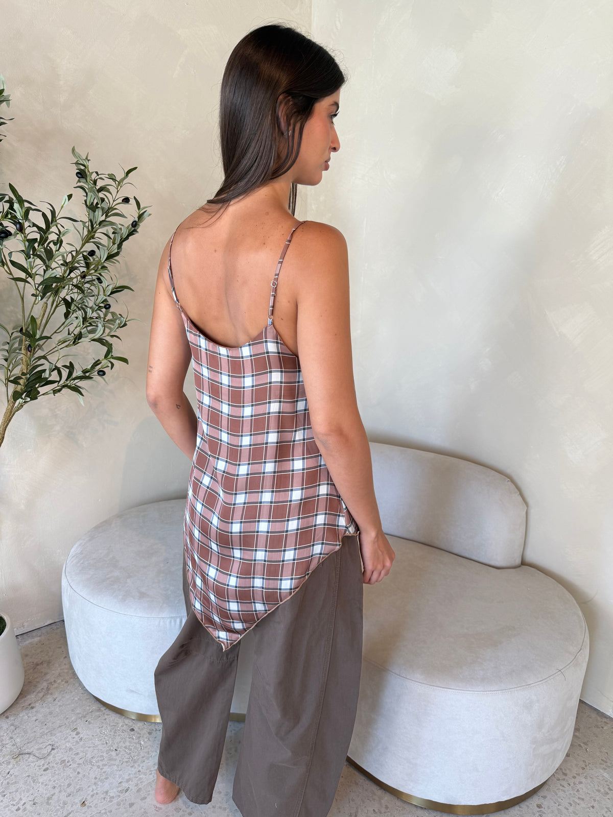Plaid Brown Strappy Top