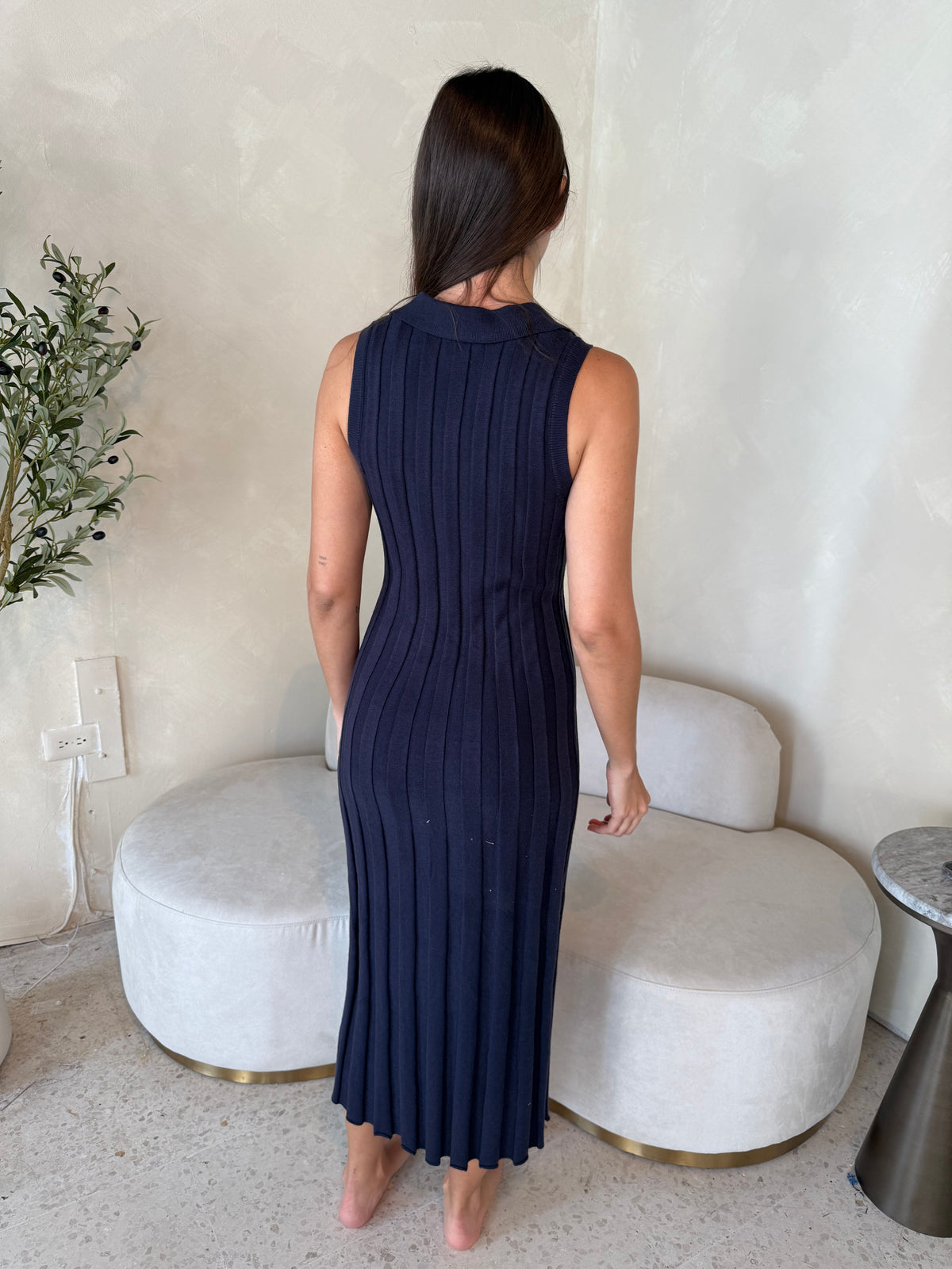 Navy Ribbed Sweater Dress