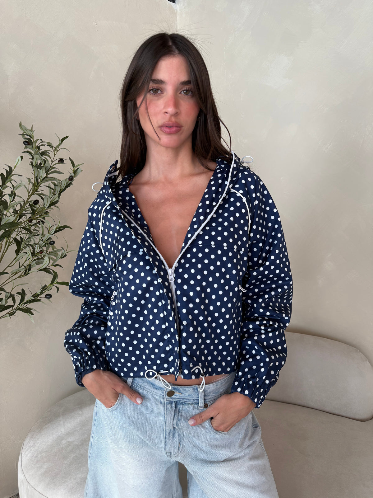 Polka Dot Hood  Windbreaker Jacket