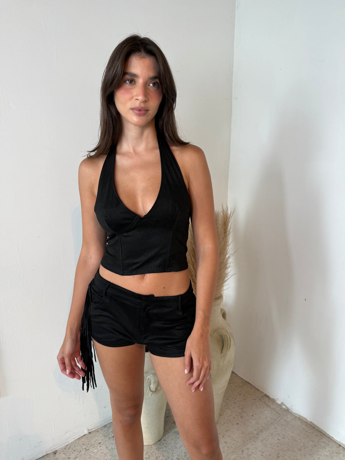 Suede Fringe Top & Short Set