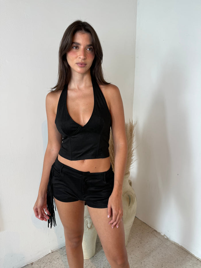 Suede Fringe Top & Short Set