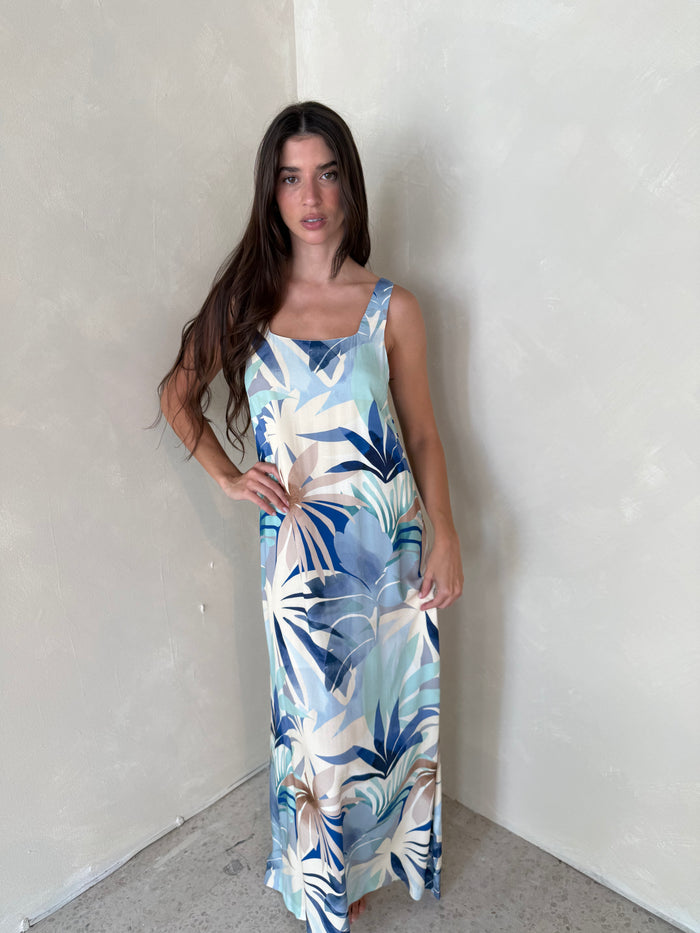 Blue Palm Printed Maxi Dress