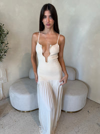 Plunge Pleated Dropwaist Dress