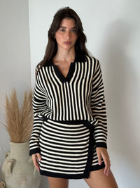 Stripe Relaxed LS Top & Wrap Skirt Set