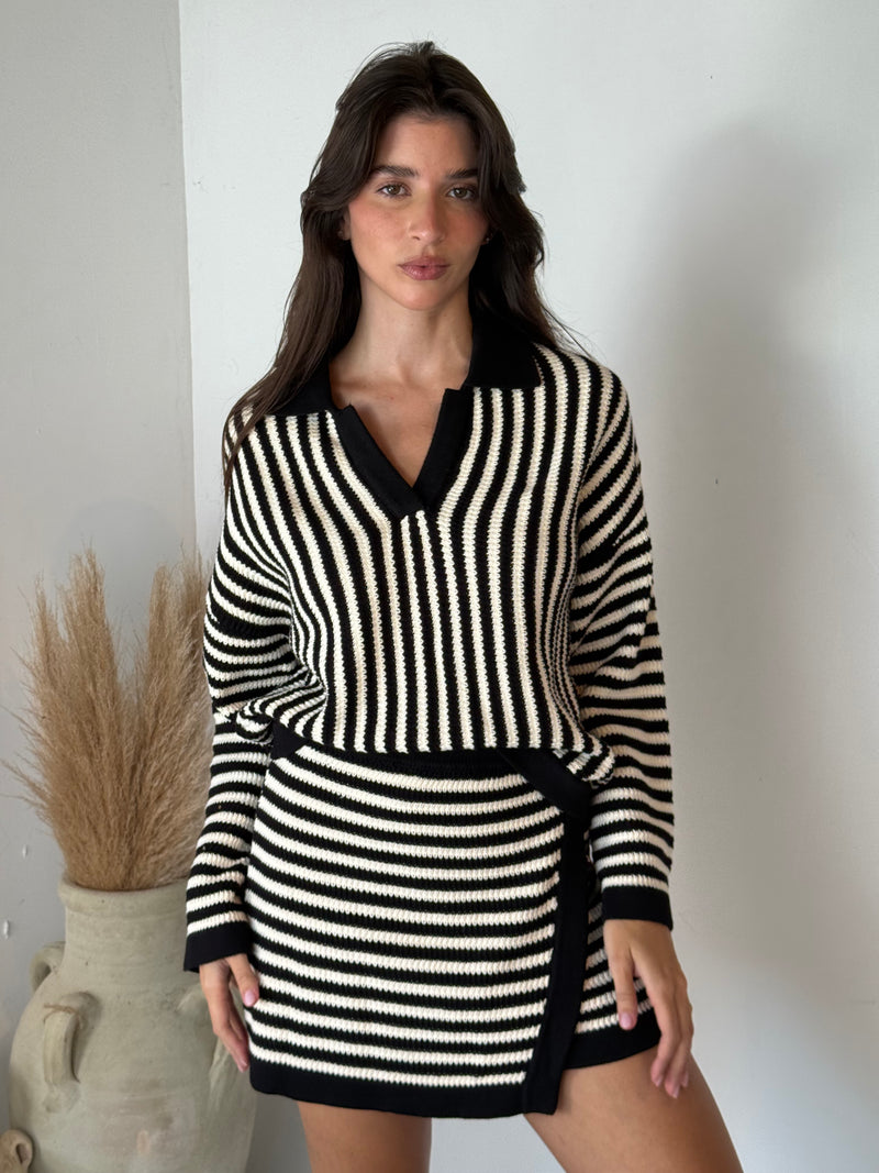 Stripe Relaxed LS Top & Wrap Skirt Set