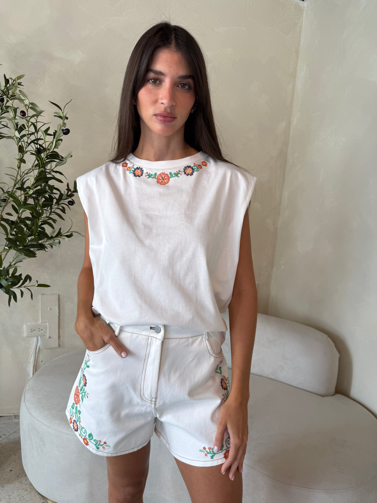 Embroidered T Shirt & Short Set