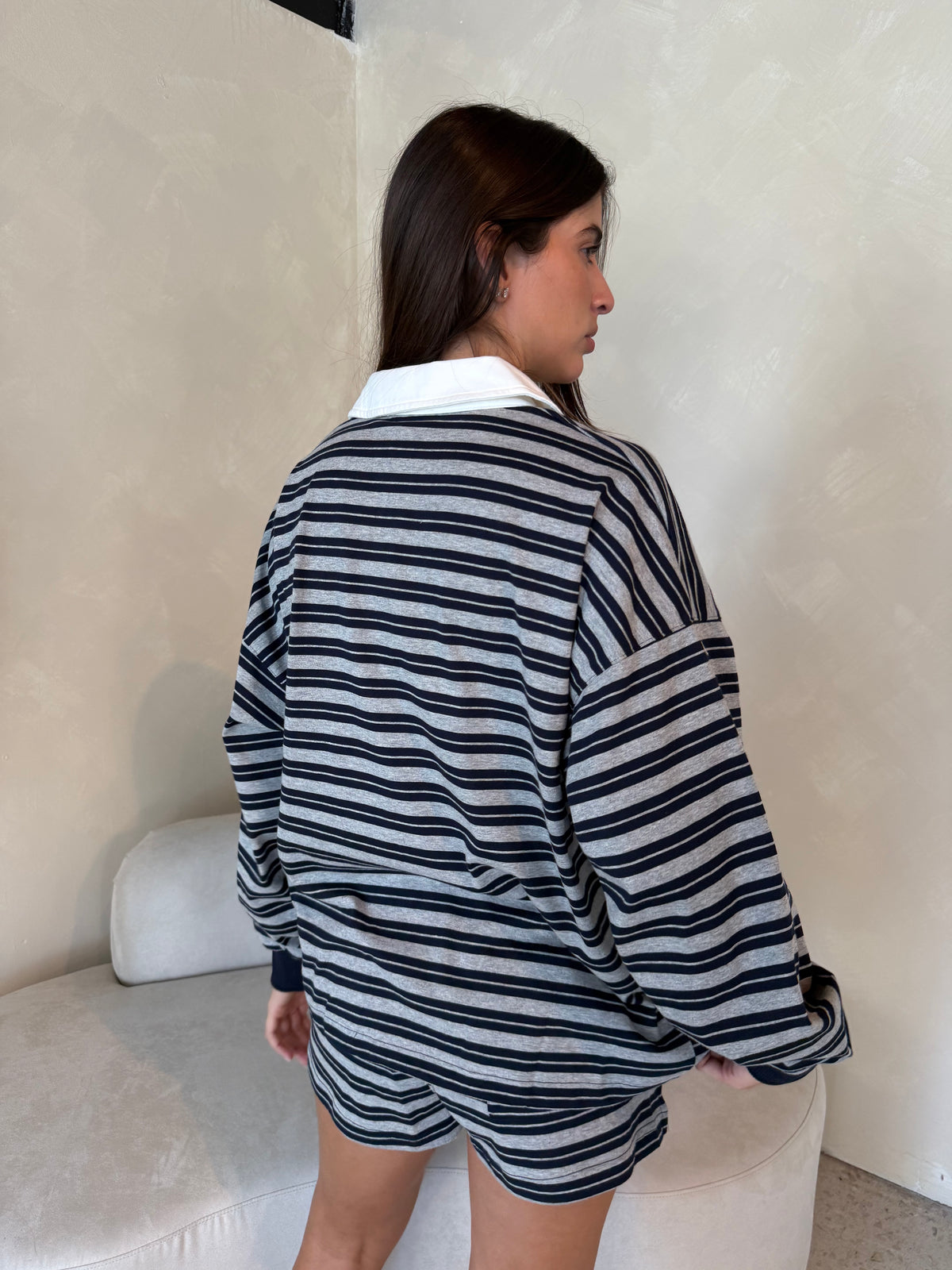 Stripe LS Polo & Short Set