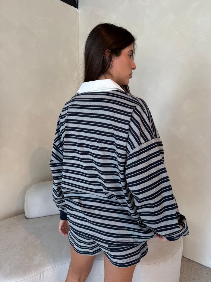 Stripe LS Polo & Short Set