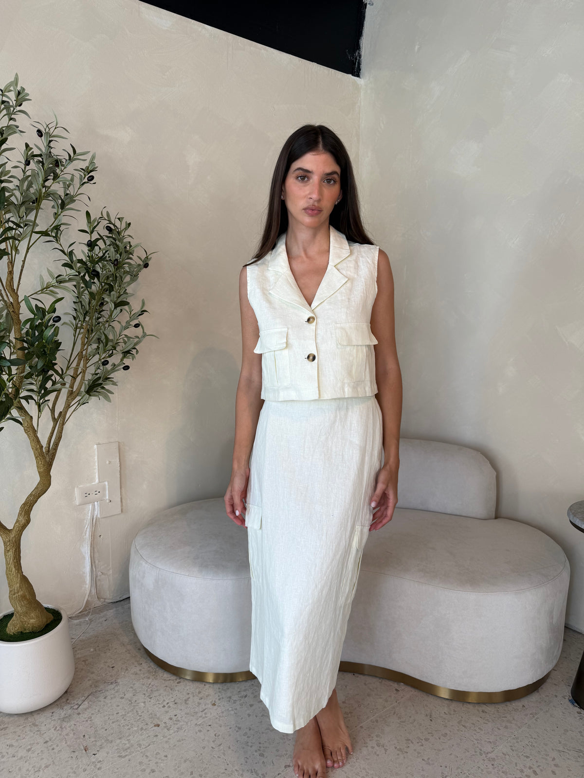 Linen Vest & Cargo Skirt Set