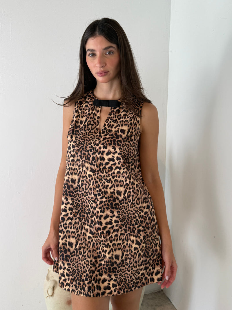 Leopard Bow Mini Dress