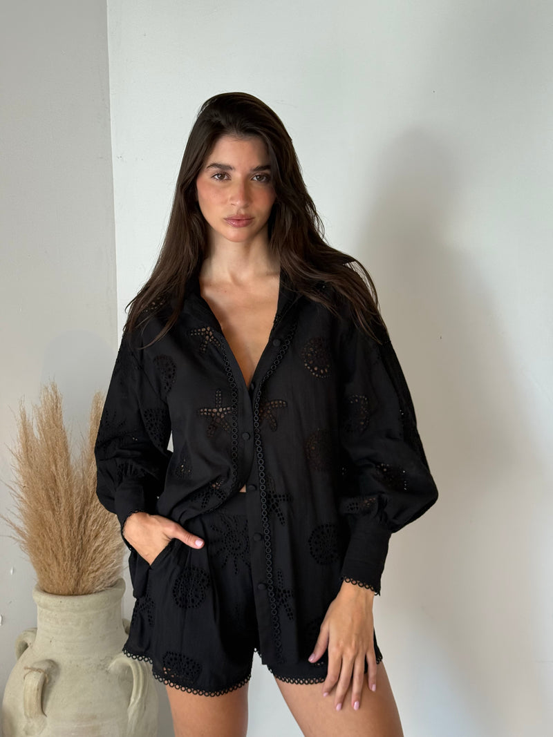 Black Eyelet LS Set