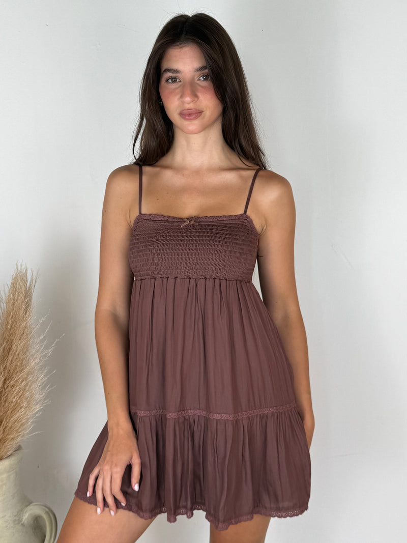 Chocolate Smocked Swing Dress