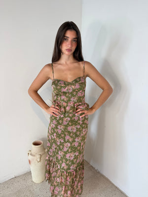 Olive Floral Dress