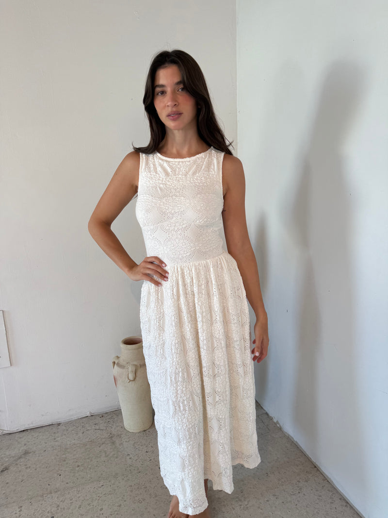 White Eyelet Midi Dress