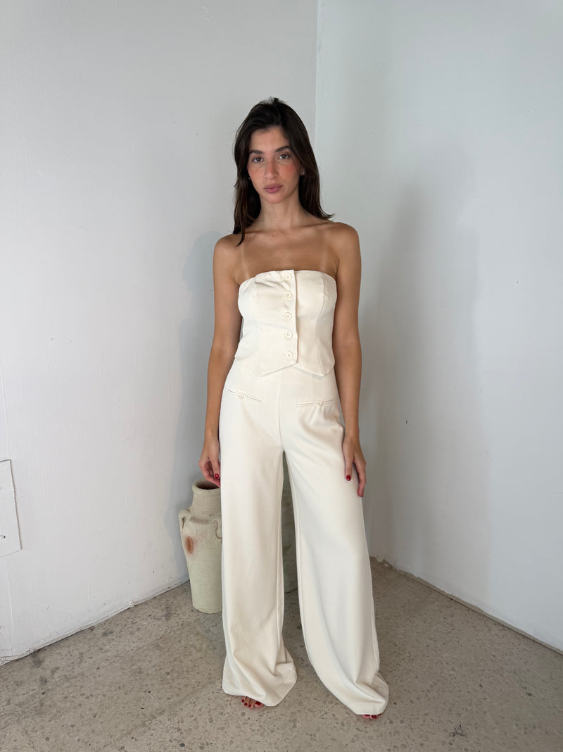 Solid Strapless Tube Top & Pant Set
