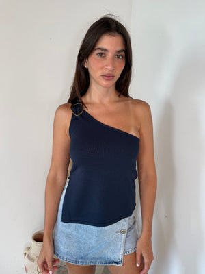 Navy One Shoulder Top