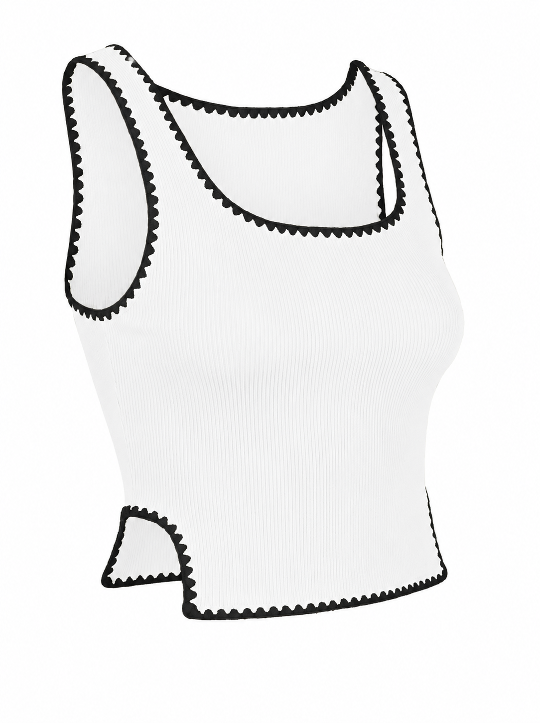 RIBBED EMBROIDERY BIAS DETAIL TANK TOP