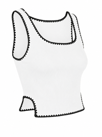 RIBBED EMBROIDERY BIAS DETAIL TANK TOP