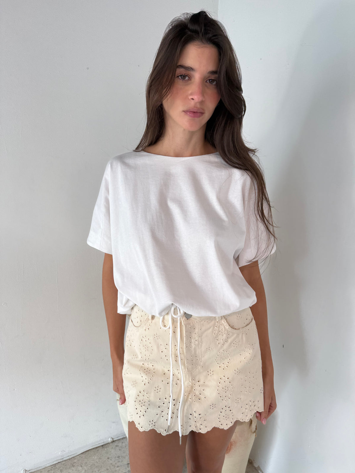 Ecru Floral Eyelet Mini Skort