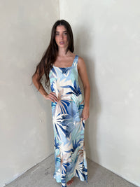 Blue Palm Printed Maxi Dress