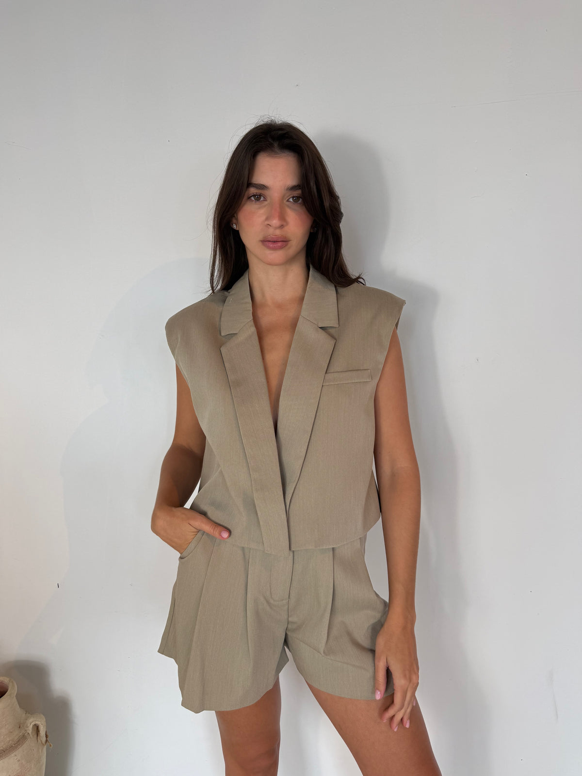 Mocha Crop Vest & Short Set