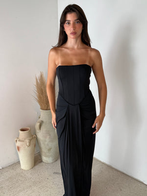 Drape Front Bustier Maxi Dress