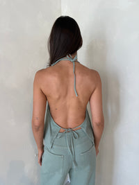 Halter Denim Top & Drawstring Pant Set