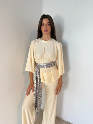 Butter Top & Wide Leg Pants with Scarf
