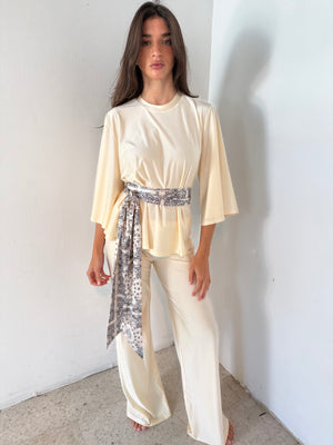 Butter Top & Wide Leg Pants with Scarf