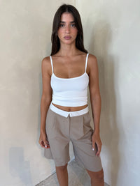 Beige Striped Shorts