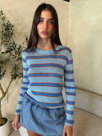 Blue Stripe Knit LS Top