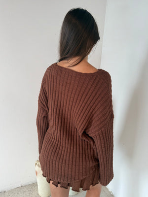 Brown LS Top & Skirt Set