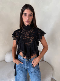 High Neck Ruffle Lace Top