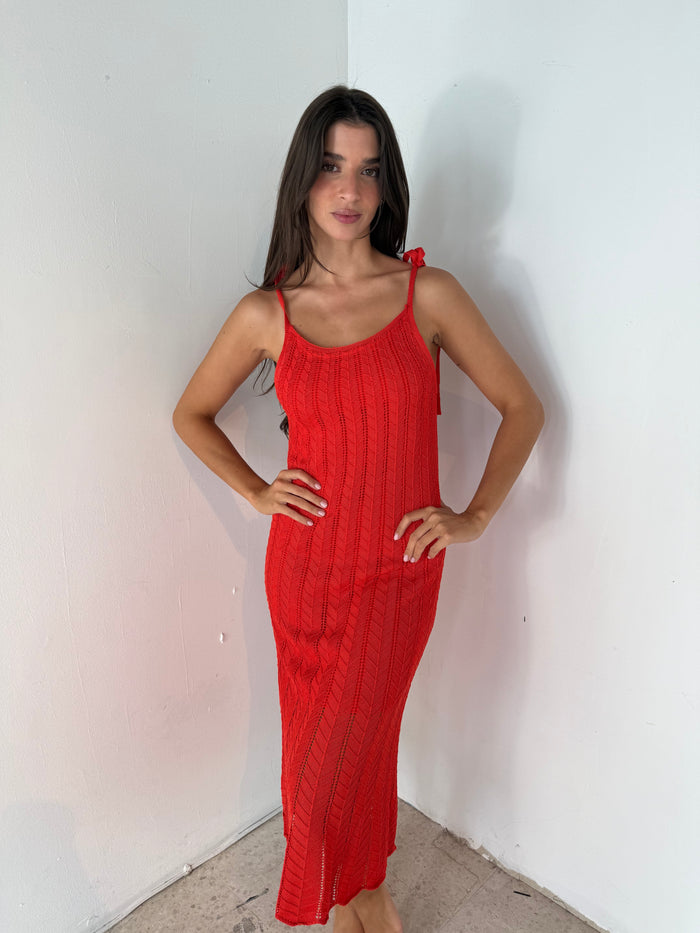 Red Tie Strap Knit Dress
