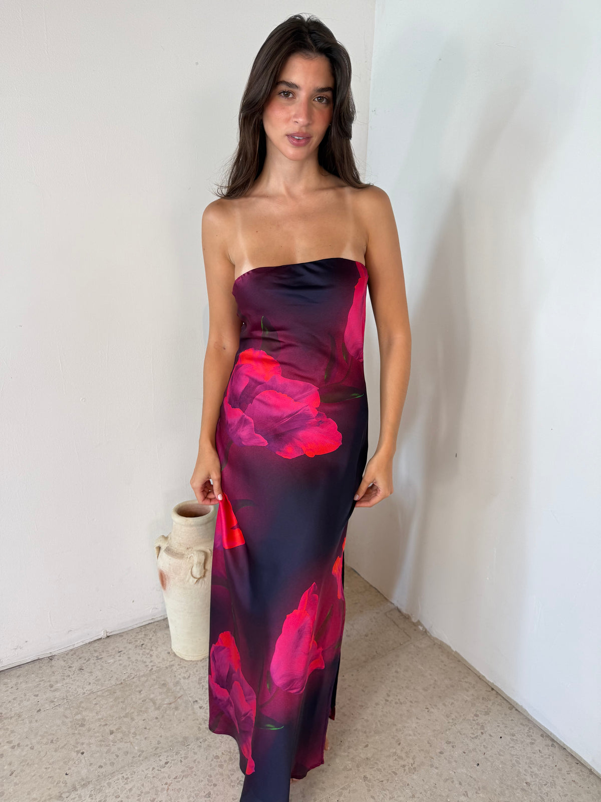 Plum Rose Satin Dress