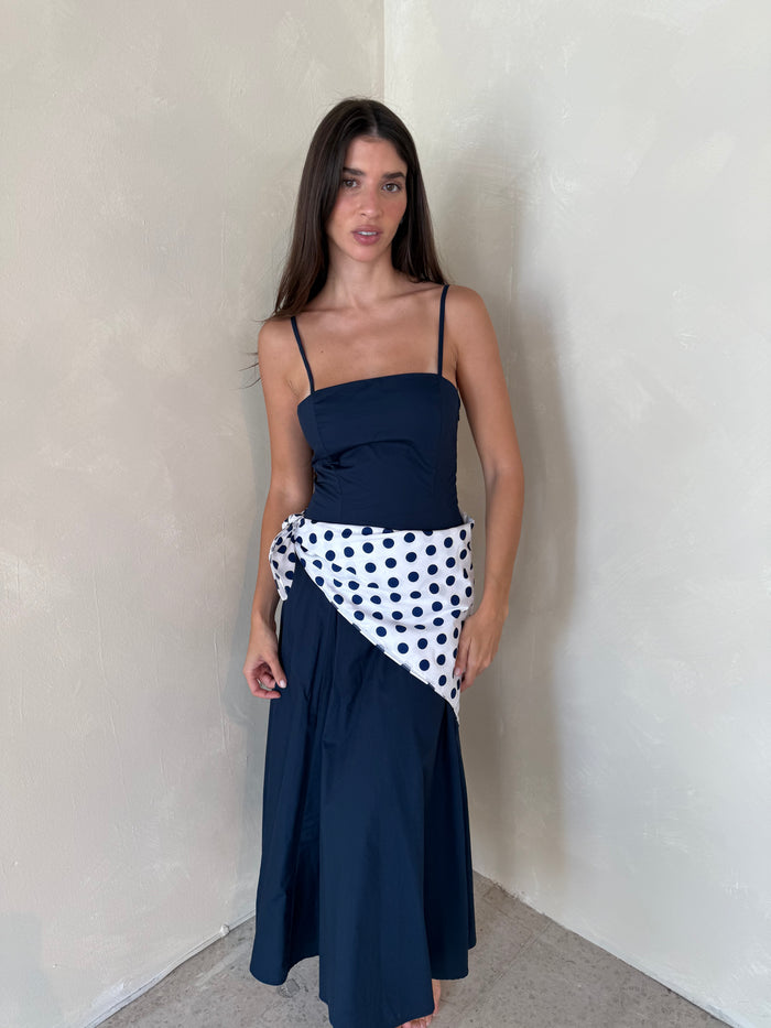 Navy Maxi Scarf Tie Dress