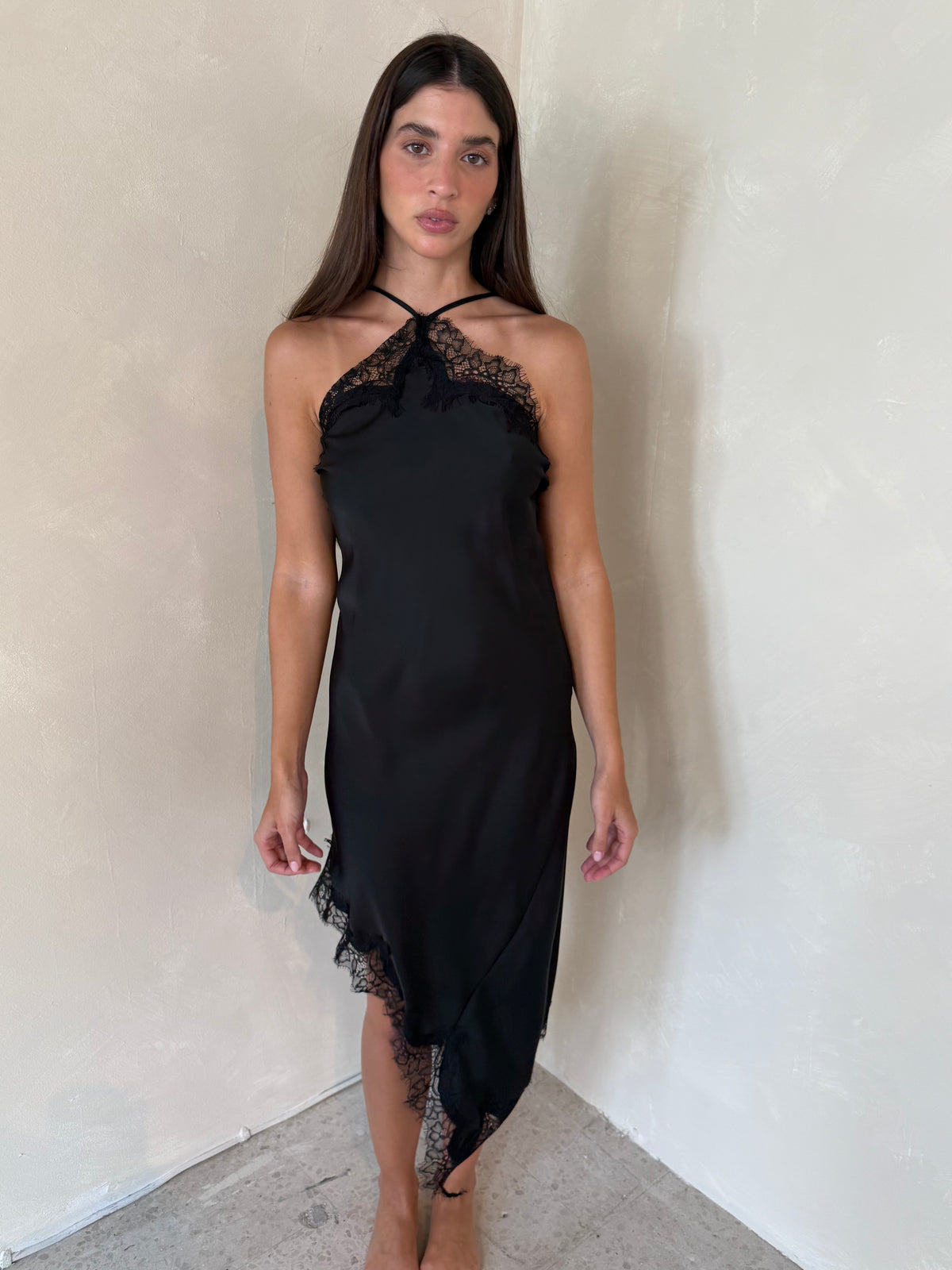 Black Lace Trim Detail Slip Dress