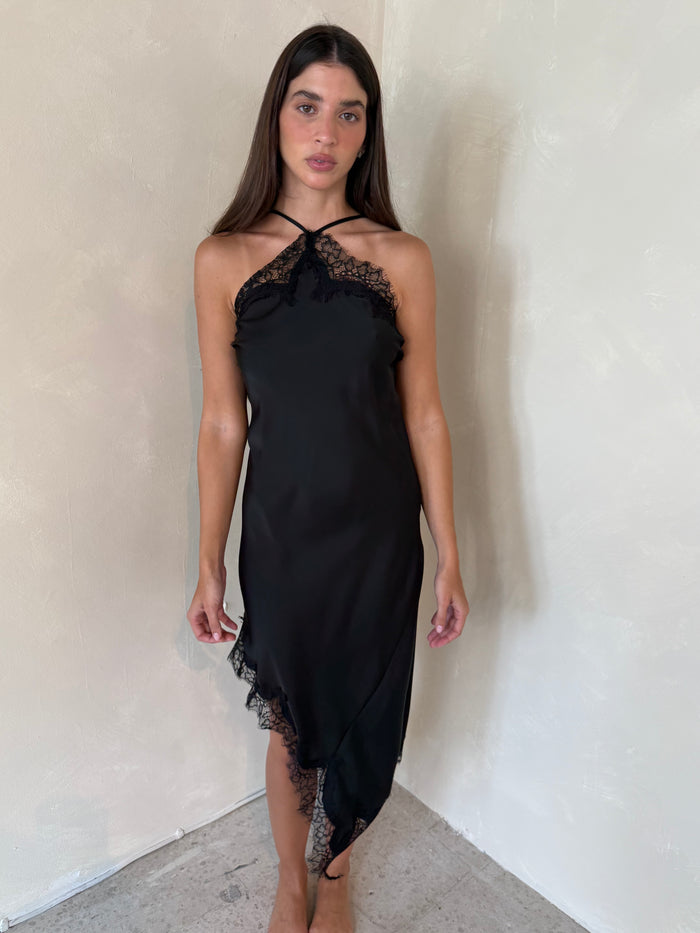 Black Lace Trim Detail Slip Dress