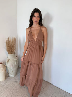 Camel Tiered Maxi Dress