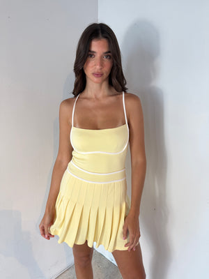 Scuba Pleated Romper Dress